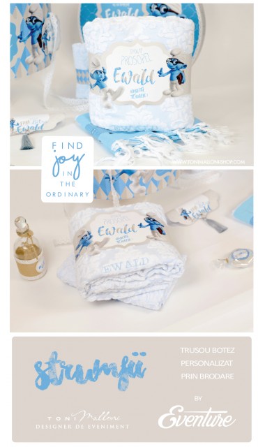 Trusou botez brodat pentru baieti cu strumfii, Clumsy  2